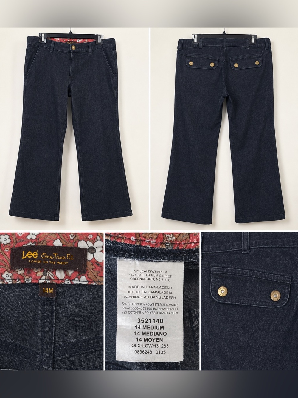 Lee One True Fit Dark Wash Wide Leg Crop Jeans Size 14M